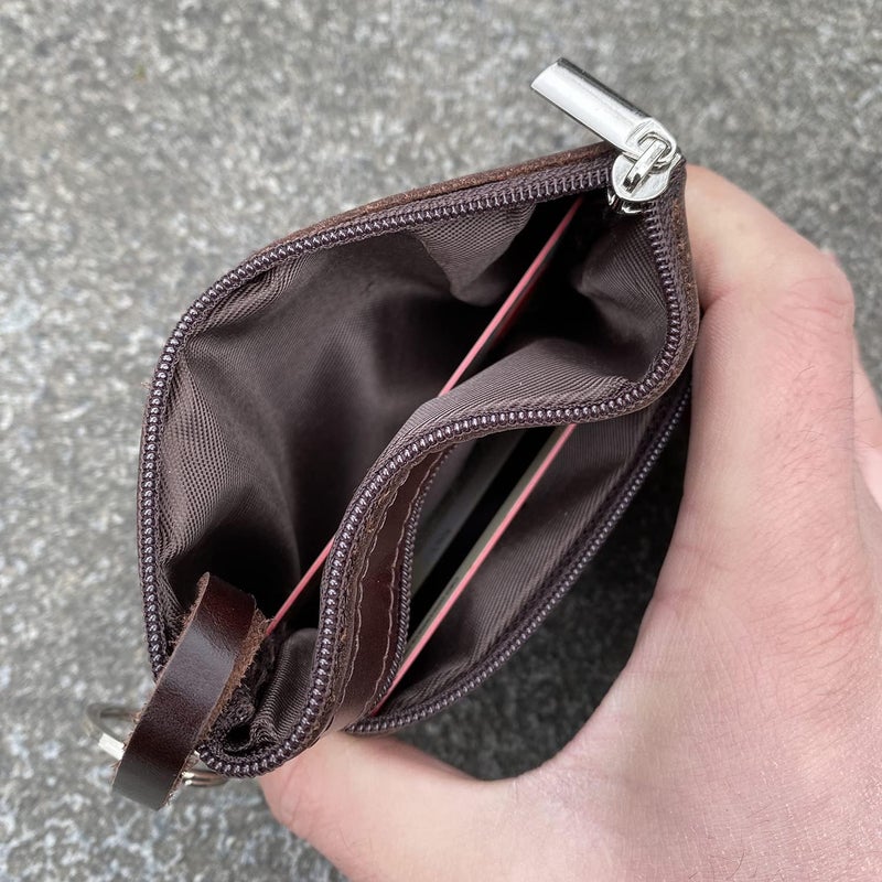 Moplusea Genuine Leather Small Coin Purse Wallet With Keychain Mini Change Purse Coin Pouch Holder For Men (GLCB011 Coffee) - Image 5